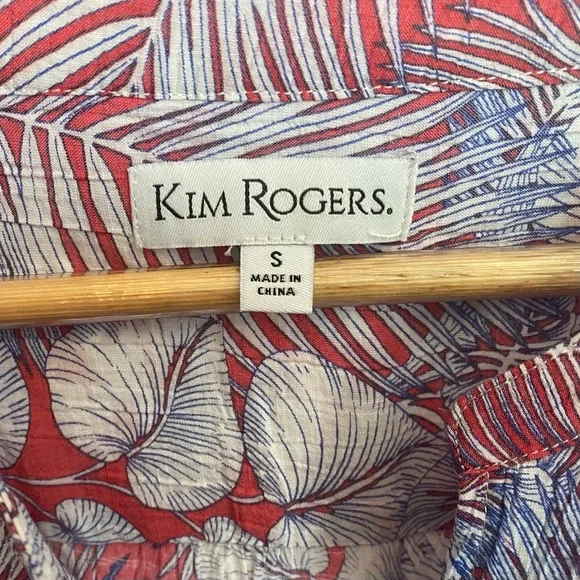 NWOT Tropical KIM ROGERS Roll Tab POPOVER Palm FLORAL BLOUSE Shirt TUNIC Top S - Picture 3 of 12
